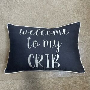 WELCOME TO MY CRIB GREY LUMBAR ACCENT THROW 18 X 12